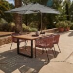 Hali 4 Seater Wooden Outdoor Dining Set with Hali Pink Chairs & Grey LED Premium Parasol - 175cm