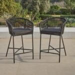 Hali Black Rope Garden Bar Stool with Cushion - Set of 4