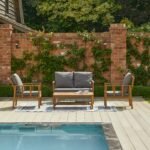 Harrelson Wooden Garden Sofa Set with Cream Lean Over Parasol - Grey Cushions - Image 3