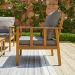 Outlet - Harrelson Wooden Garden Sofa Set - Grey Cushions - Image 3