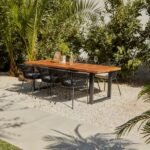 Hali 6 Seater Wooden Outdoor Dining Set with Hali Black Chairs & Cream LED Premium Cantilever Parasol - 175cm - Image 4