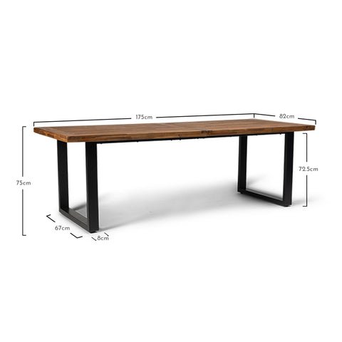Outlet - Hali 6 Seater Steel Acacia Top Dining Table 175cm 1 Hali Wooden Industrial Style Outdoor Dining Table