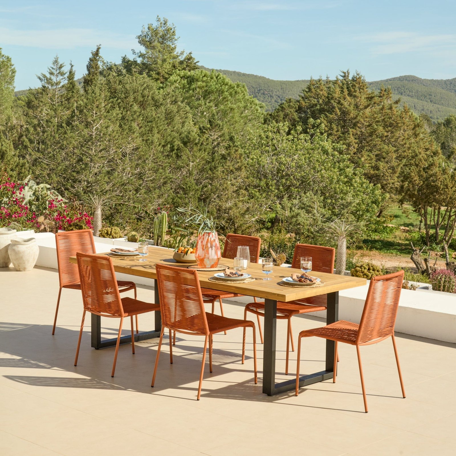 Hali_235cm_Table_6x_Ryder_Chairs_Orange-12 Hali 6 Seater Wooden Garden Dining Set with Ryder Burnt Orange Chairs - 175cm - Image 1