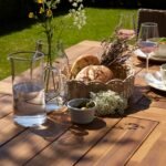 Hali 6 Seater Wooden Outdoor Dining Set with Hali Black Chairs & Grey Lean Over Parasol  - 235cm - Image 5