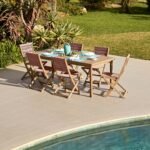 Harlyn 6 Seater Wooden Garden Dining Set with Cove Pink Rope Chairs - 200cm - Image 2