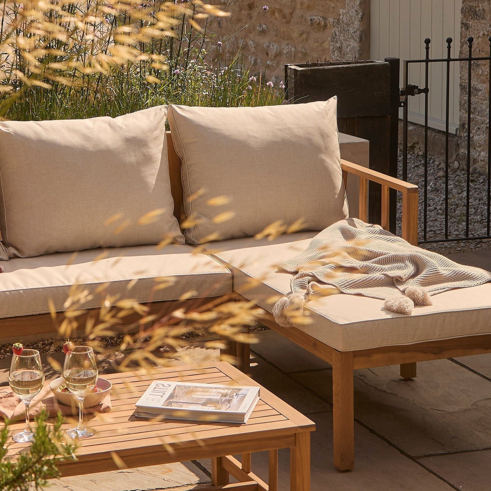 Harrelson Garden Chaise Sofa Set Cushion Covers - Sand - Image 3