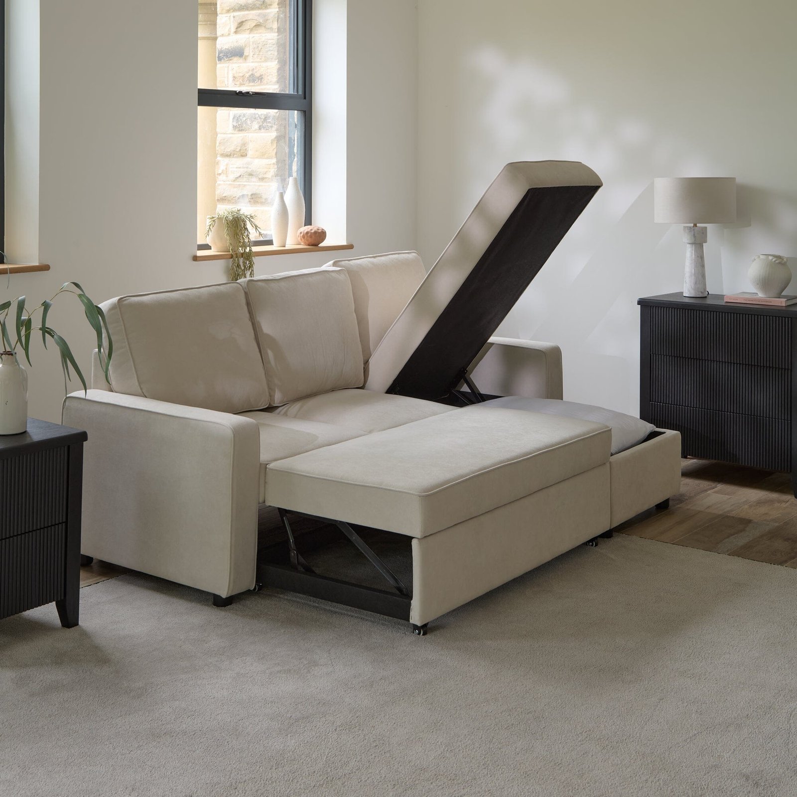 Hugo Corner Sofa Bed with Storage - White - Image 2