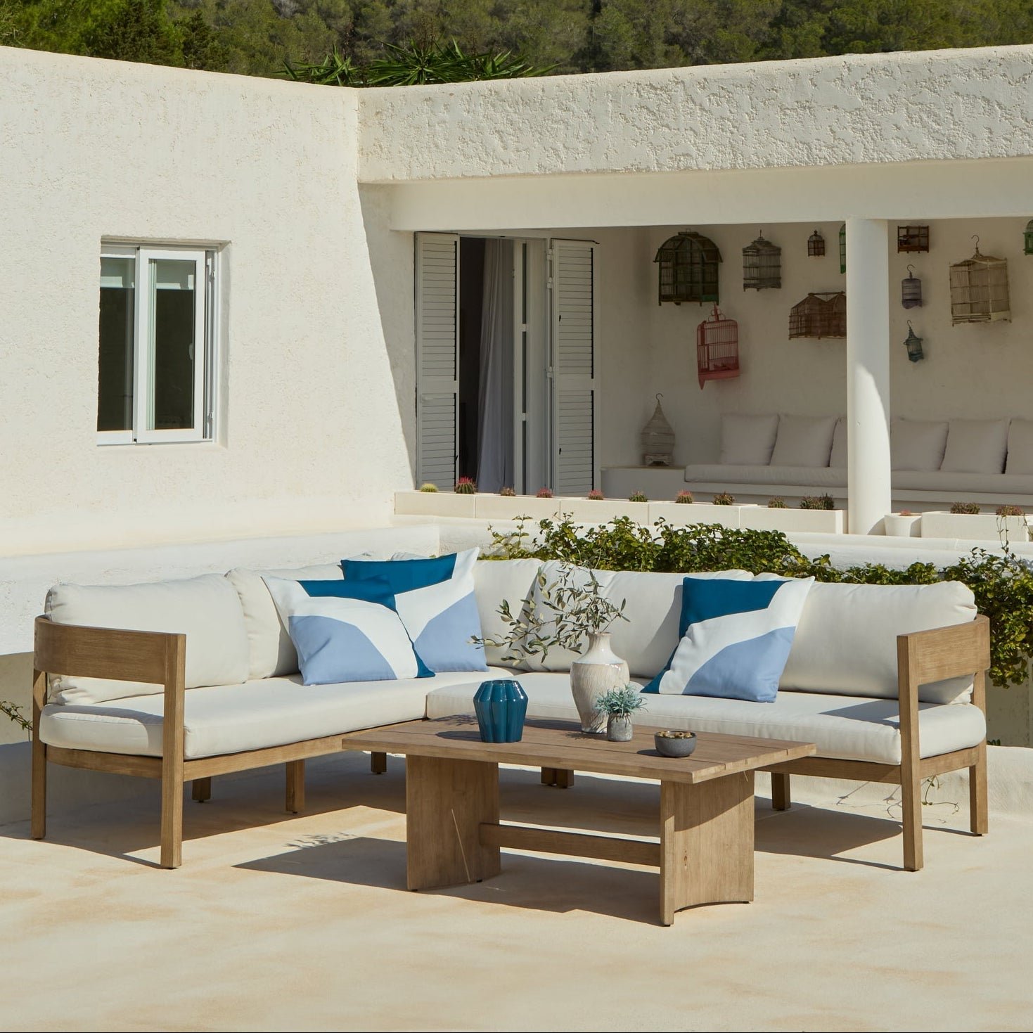 Imani 6 Seater Wooden Garden Corner Sofa with Coffee Table - Image 4