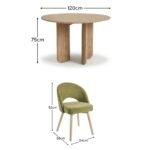 Imogen 120cm Chalked Mango Wood Round Dining Table Set  - 4 Seater - Marilyn Moss Green Dining Chairs - Chalked Mango Wood Legs - Image 8