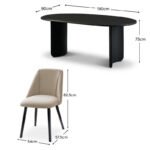Imogen 190cm Jet Black Mango Wood  Wooden Rectangular Dining Table Set - 6 Seater - Freya Sand Dining Chairs - Black Legs - Image 12