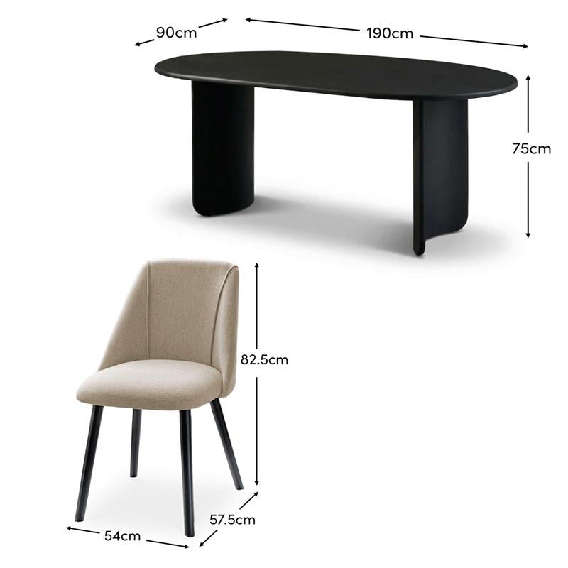 Imogen 190cm Jet Black Mango Wood  Wooden Rectangular Dining Table Set - 6 Seater - Freya Sand Dining Chairs - Black Legs - Image 12