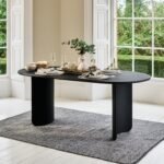 Imogen 190cm Jet Black Mango Wood Rectangular Dining Table Set - 6 Seater - Freya Oat Boucle Dining Chairs - Black Legs - Image 3