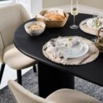 Imogen 190cm Jet Black Mango Wood  Wooden Rectangular Dining Table Set - 6 Seater - Freya Sand Dining Chairs - Black Legs - Image 4