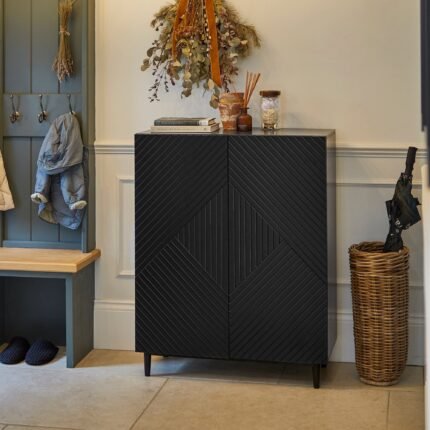 Jack Geometric Small Shoe Cabinet - 2 Door - Black