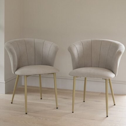 Cleo Soft Beige Dining Chairs - Set of 2 - Gold Legs