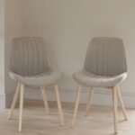 Outlet - Bella Dining Chair Set of 2, Soft Beige with Whitewash Oak Legs