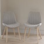 Bella Cloud Grey Dining Chairs -  Set of 2 - Whitewash Oak Legs