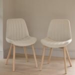Outlet - Bella Dining Chair Set of 2, Light Beige Boucle with Whitewash Oak Legs
