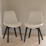 Bella Light Beige Boucle Dining Chairs - Set of 2 - Black Oak Legs