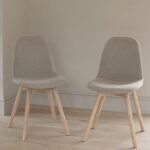 Outlet - Ellis Soft Beige Dining Chairs - Set of 2 - Whitewash Oak Legs