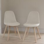 Outlet - Ellis Light Beige Boucle Dining Chairs - Set of 2 - Whitewash Oak Legs