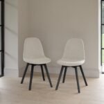 Atlas Chalked Mango Wood Dining Table Set -  6 Seater - Ellis Light Beige Boucle Dining Chairs - Black Oak Legs - Image 2