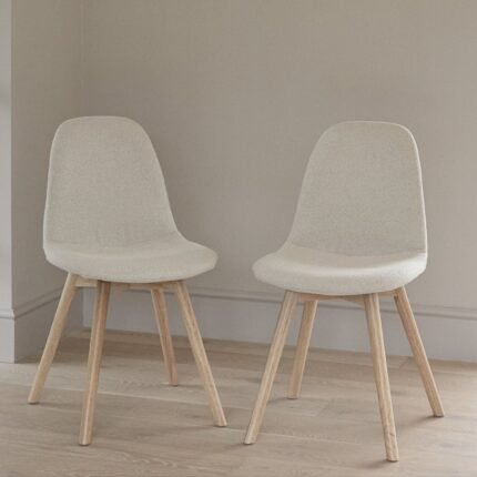 Ellis Light Beige Boucle Dining Chairs - Set of 2 - Whitewash Oak Legs