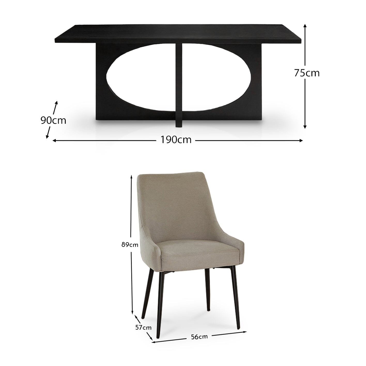 Jade Jet Black Rectangular Acacia Dining Table Set - 6 Seater - Maeve Soft Beige Dining Chairs with Black Legs - Image 10