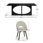Jade Jet Black Rectangular Acacia Dining Table Set - 6 Seater - Marilyn Ivory with Black Piping Dining Chairs with Black Legs - Image 10