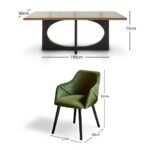 Jade Mango Wood Rectangular Dining Table Set - 6 Seater - Freya Fern Green Armchairs with Black Legs - Image 12