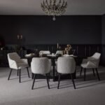 Jade Jet Black Rectangular Acacia Dining Table Set - 6 Seater - Freya Boucle Armchairs with Black Legs - Image 2