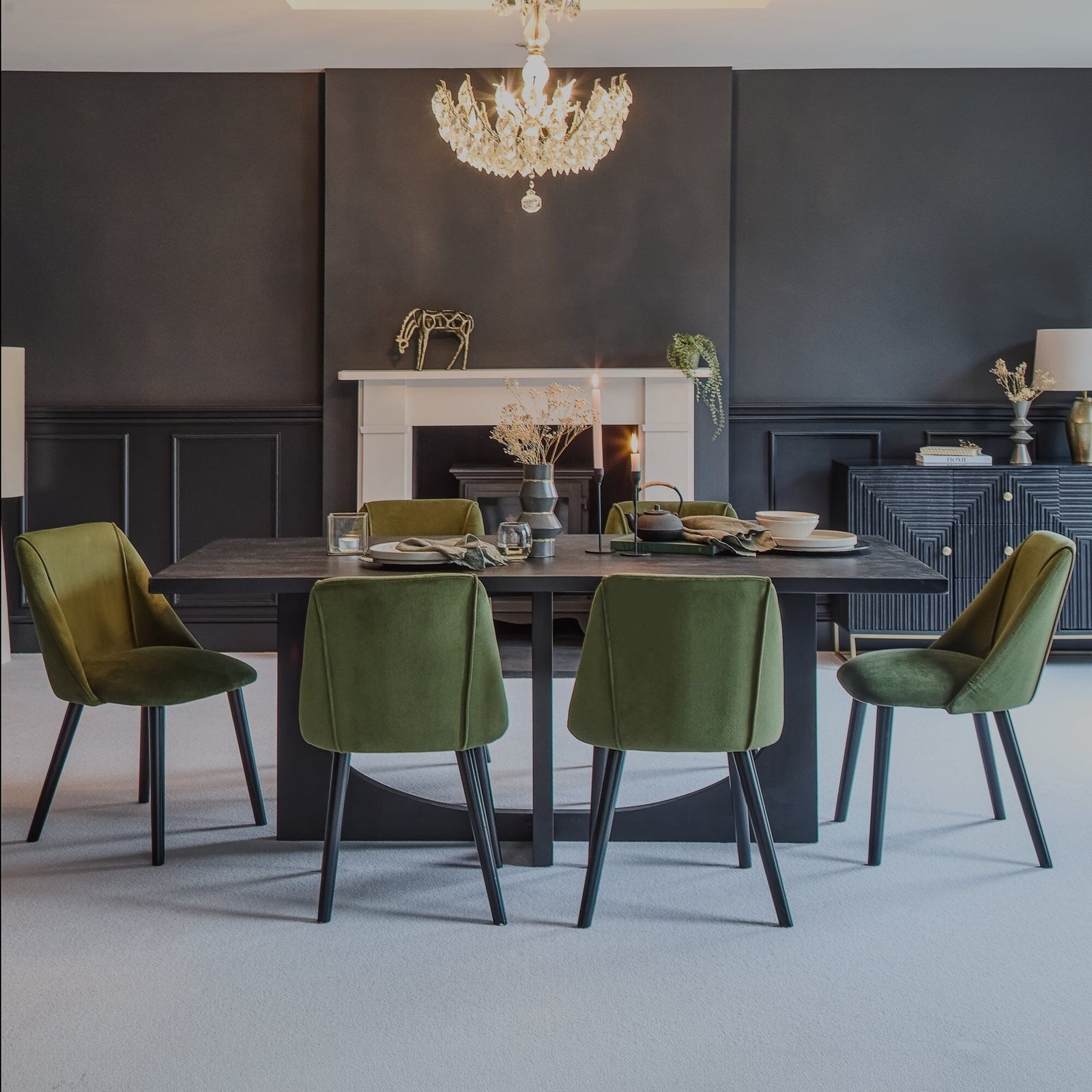 Outlet - Freya Dining Chair Set of 2, Fern Green with Black Oak Legs - Image 4