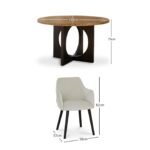 Jade Mango Wood Round Dining Table Set - 4 Seater - Freya Boucle Armchairs with Black Legs - Image 11