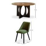 Jade Mango Wood Round Dining Table Set - 4 Seater - Freya Fern Green Dining Chairs with Black Legs - Image 12