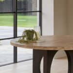 Jade Mango Wood Round Dining Table Set - 4 Seater - Freya Boucle Armchairs with Black Legs - Image 4