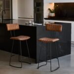 Outlet - Jayden Tan Leather Industrial Bar Stool - Set of 2 - Black Metal Legs