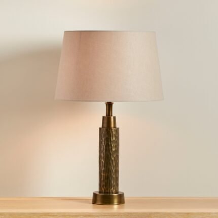 Kimmeridge Gold Lamp with Coningsby Taupe Shade - 30cm