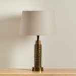 Kimmeridge Gold Lamp with Coningsby Taupe Shade - 30cm - Image 3