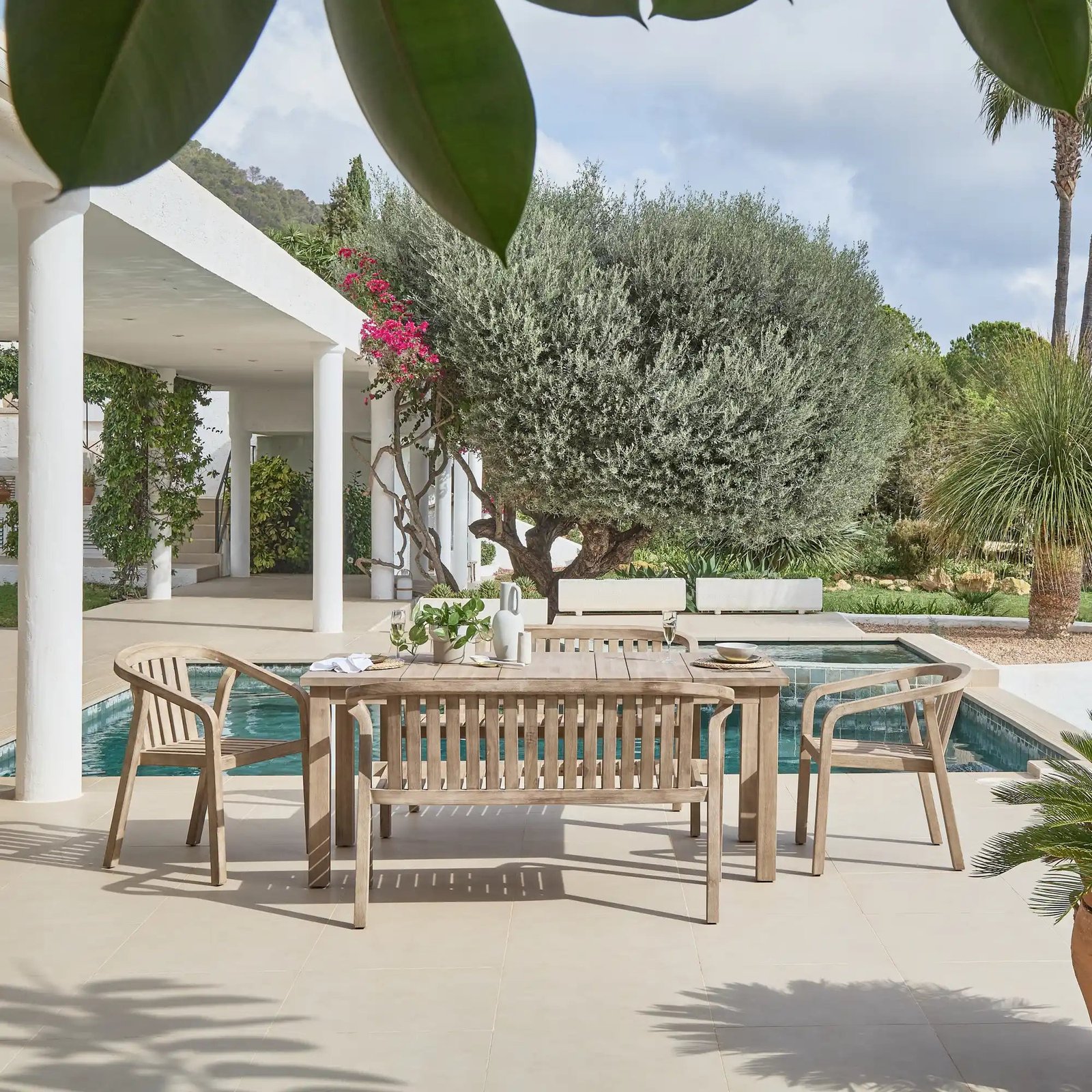 Kuro 6 Seater Wooden Garden Dining Set with 2 Shiro Chairs & 2 Benches - Image 2
