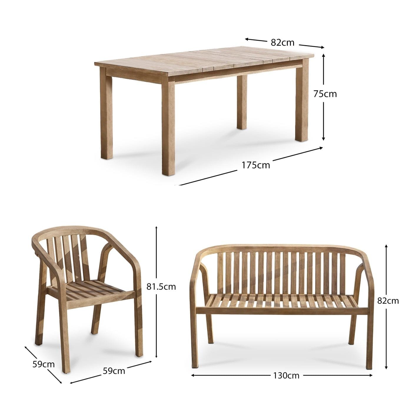 Kuro 6 Seater Wooden Garden Dining Set with 2 Shiro Chairs & 2 Benches - Image 20
