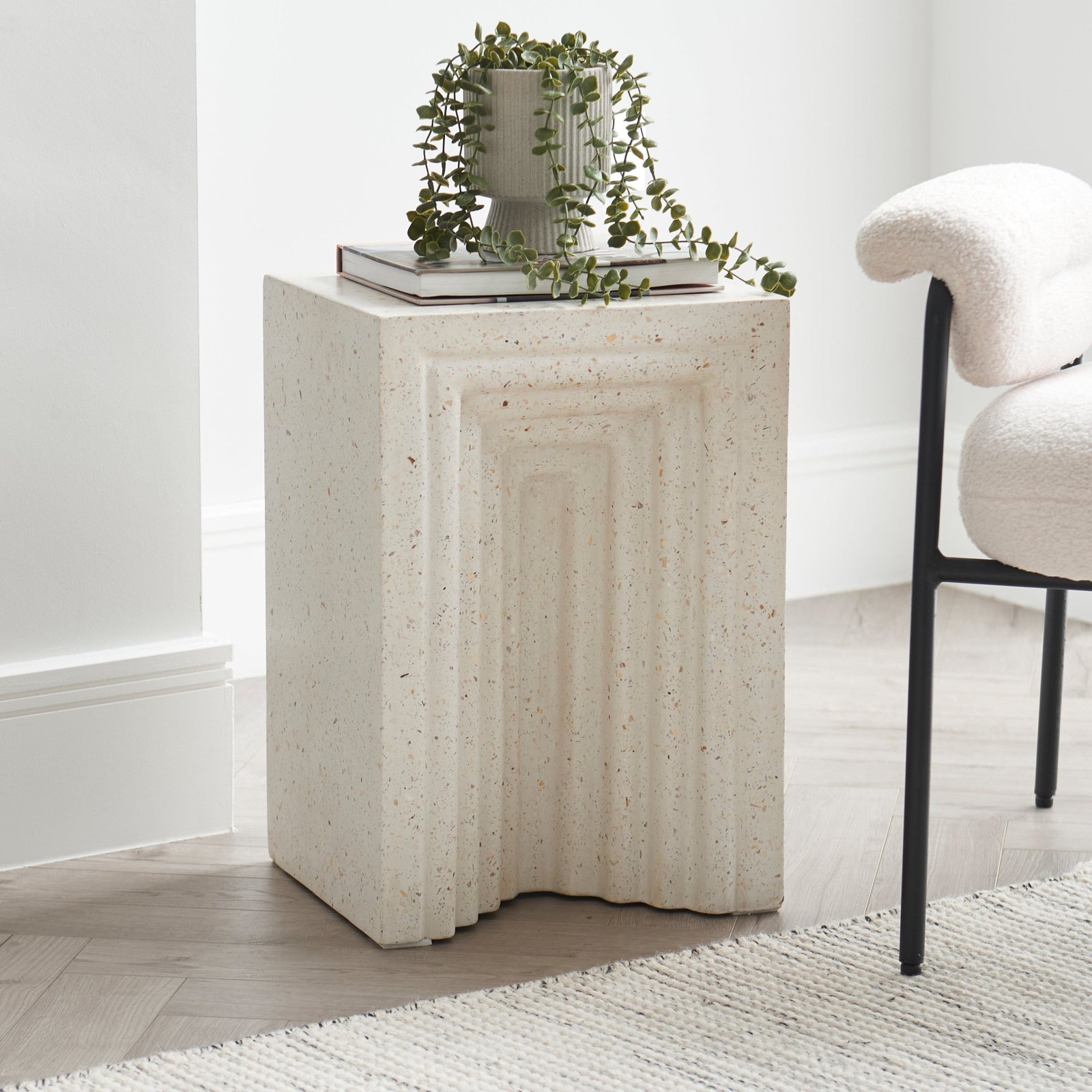Karasi30cmRectangularSideTable-PaprikaMotherofPearlTerrazzo Outlet - Karasi Pearl Terrazzo Concrete Side Table - Image 1