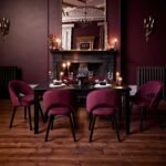 Raleigh Black Dining Table Set - 6 Seater - Marilyn  Burgundy Red Dining Chairs - Black Oak Legs