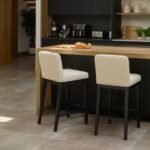 Outlet - Nolan Boucle Bar Stool - Black Oak Legs - Image 2