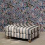 Brea Footstool - Blue Stripe with Whitewash Legs - Image 4
