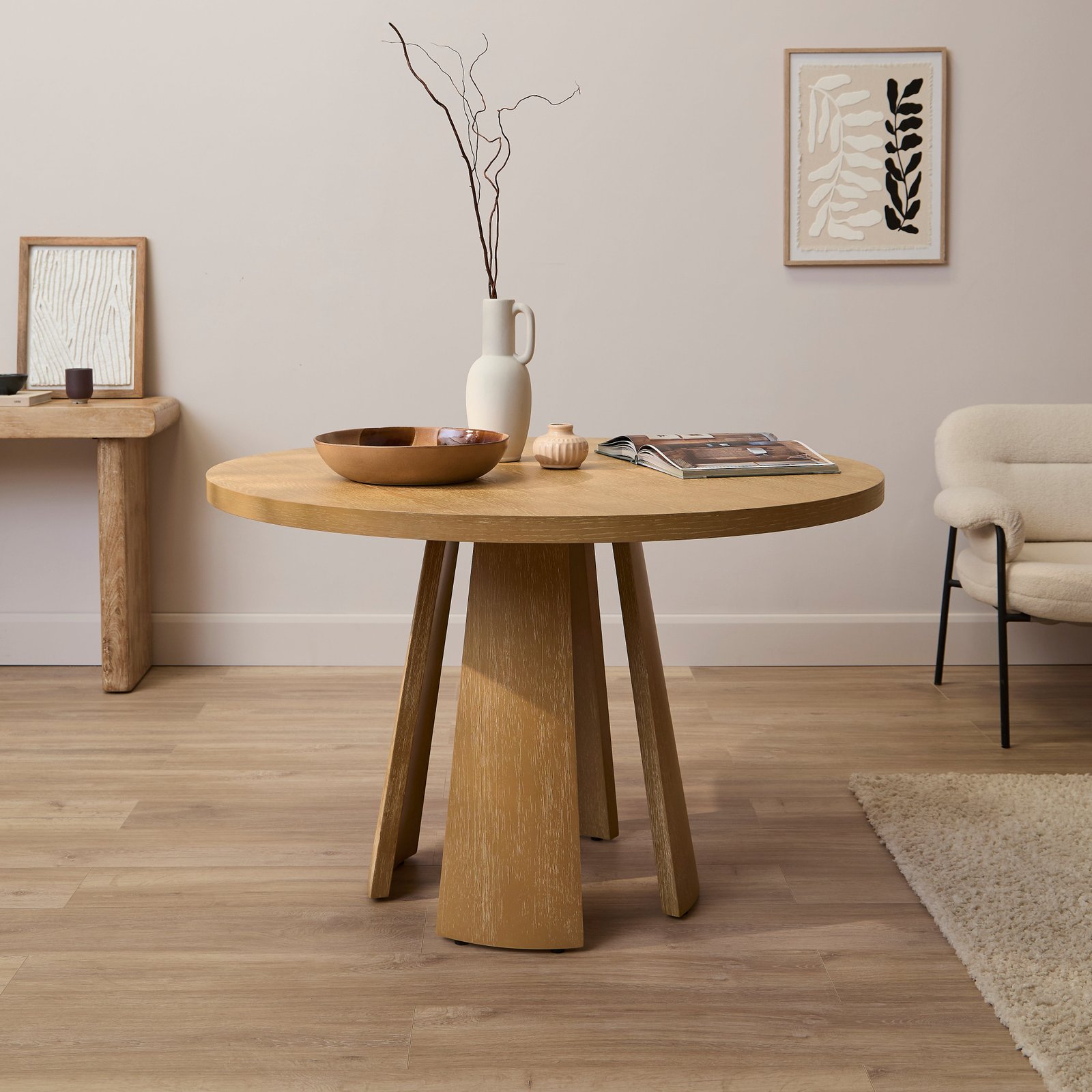 LJ_099 Farren Whitewash Oak Round Dining Table - Image 1