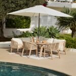 Shiro Wooden Garden Corner Dining Sofa Set with 2 Nala Sand Cushioned Chairs - Image 16