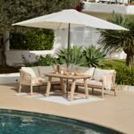 Shiro Wooden Garden Corner Dining Sofa Set with Cream Parasol