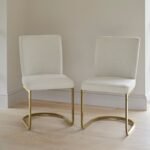 Lola Light Beige Boucle Dining Chairs - Set of 2 - Gold Legs