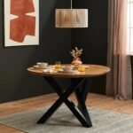 Outlet - Levi Chalked Mango Wood Round Dining Table - Black Legs