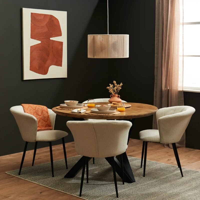 Levi Mangowood Round Table with Cleo Boucle Dining Chairs 3de76ff6 0813 4d8a ab81 282be900c8f4 copy Home Retail